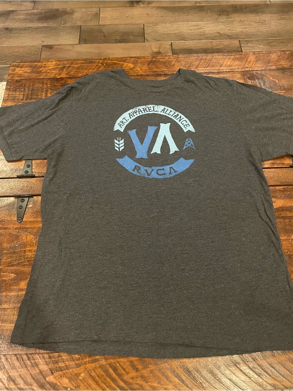RVCA Charcoal Short Sleeve Tee with Light Blue Logo